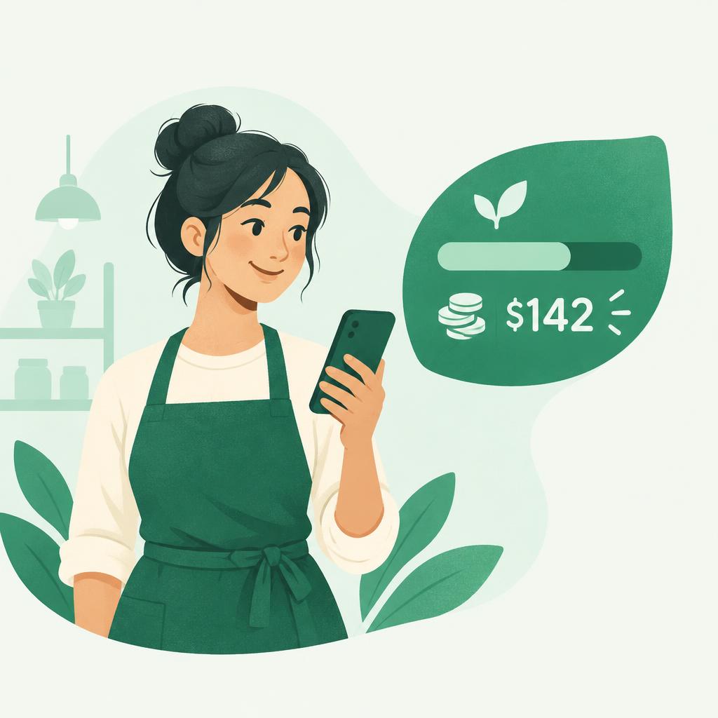 A worker checks her earned wages on her phone